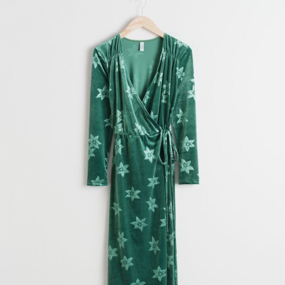 Other Stories floral velour wrap dress